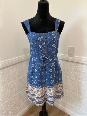 Lucky Brand Patchwork Tiered Knee Length Boho Dress Size Small